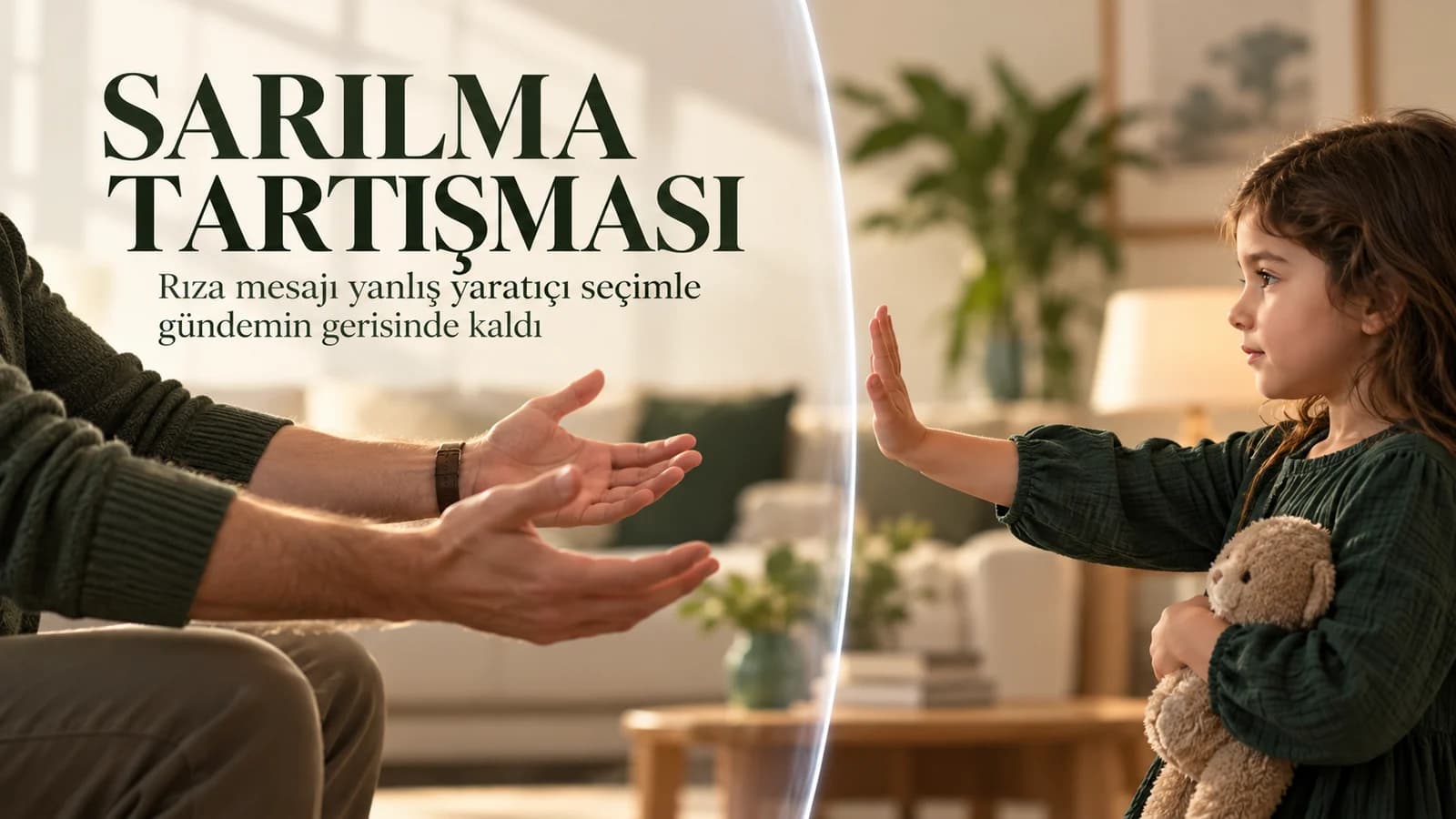 Sarılmaya hayır işareti yapan bir çocuğu gösteren Sarılma Tartışması başlıklı kapak