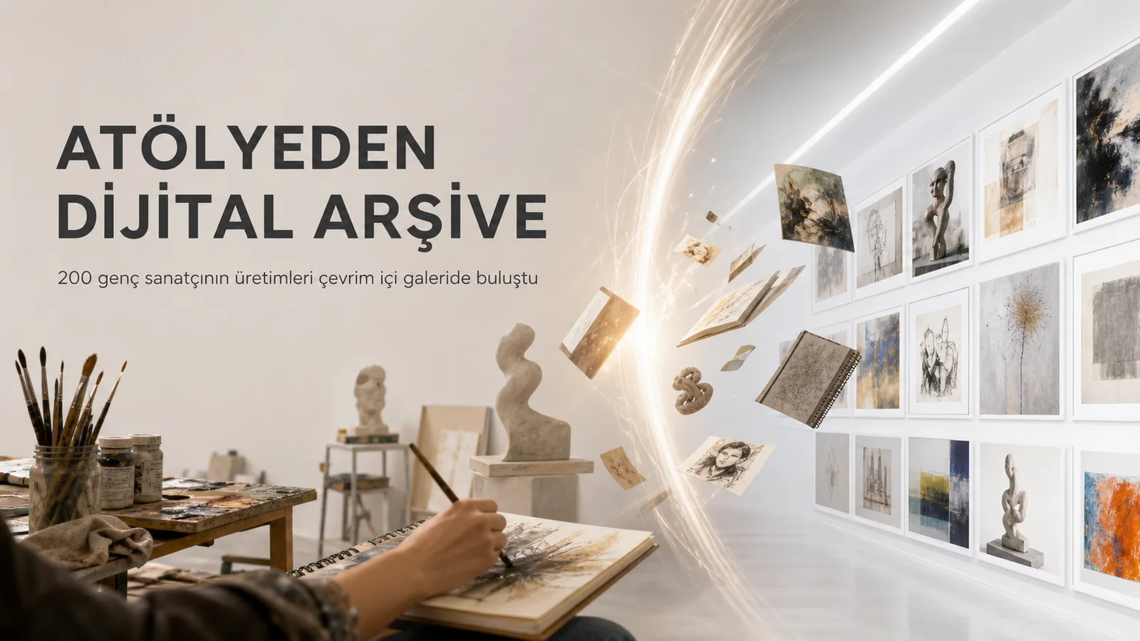 Genç sanatçıların atölye üretimlerinin dijital arşive taşınmasını anlatan kapak görseli