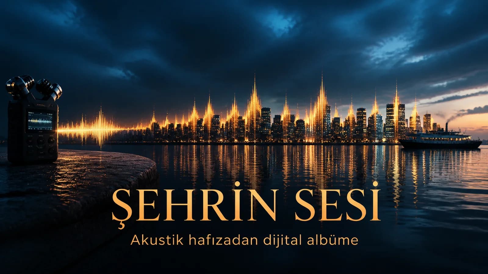 Ses dalgalarının kent silüetine dönüştüğü akustik hafıza temalı editoryal kapak